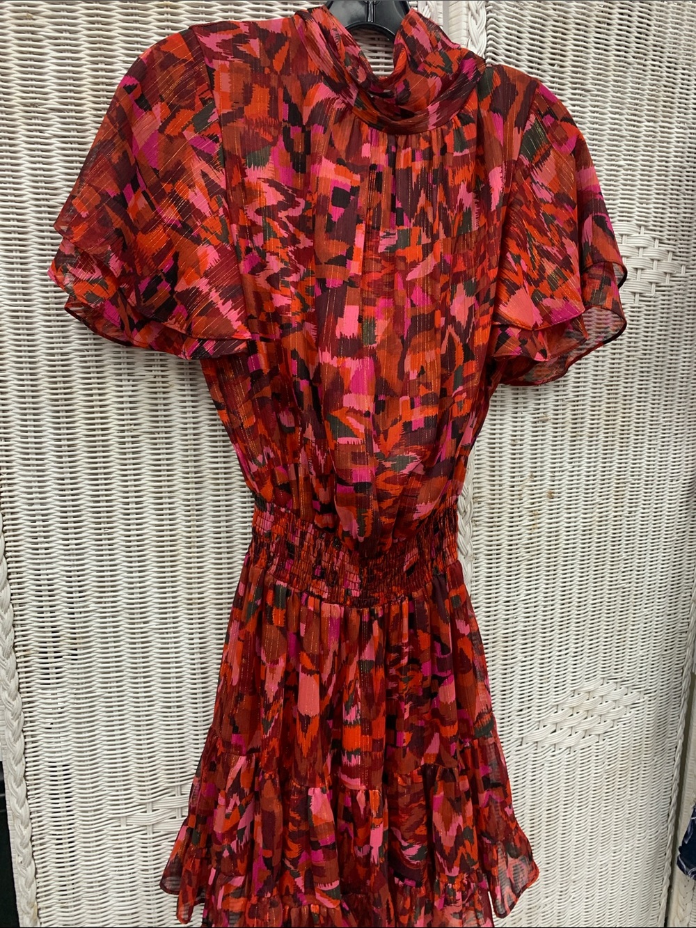 Misa Los Angeles Red & Pink Abstract Mini Dress